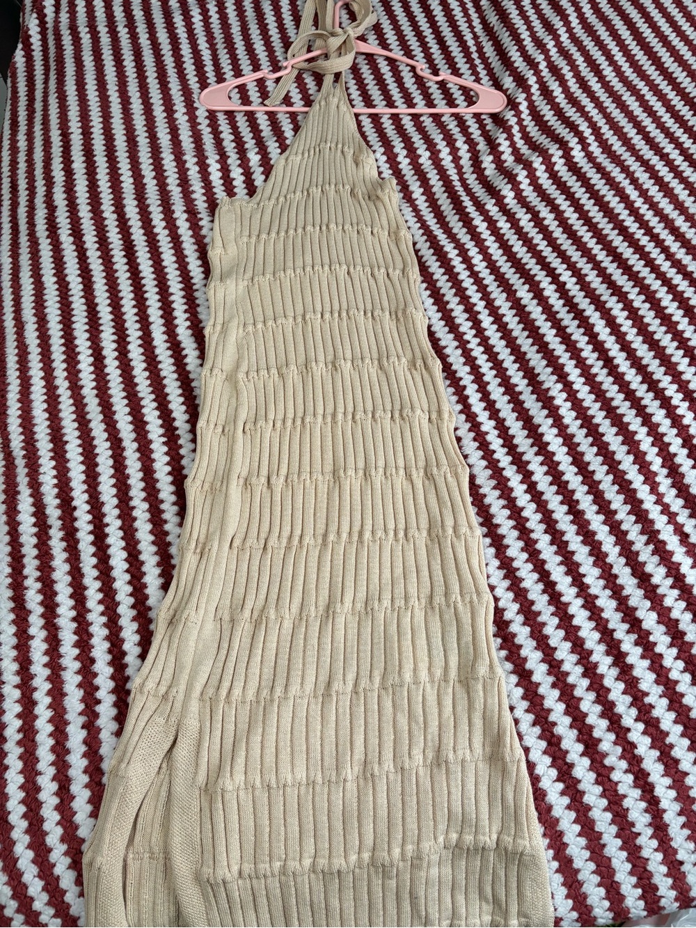 Beige Knit Halter Maxi Dress